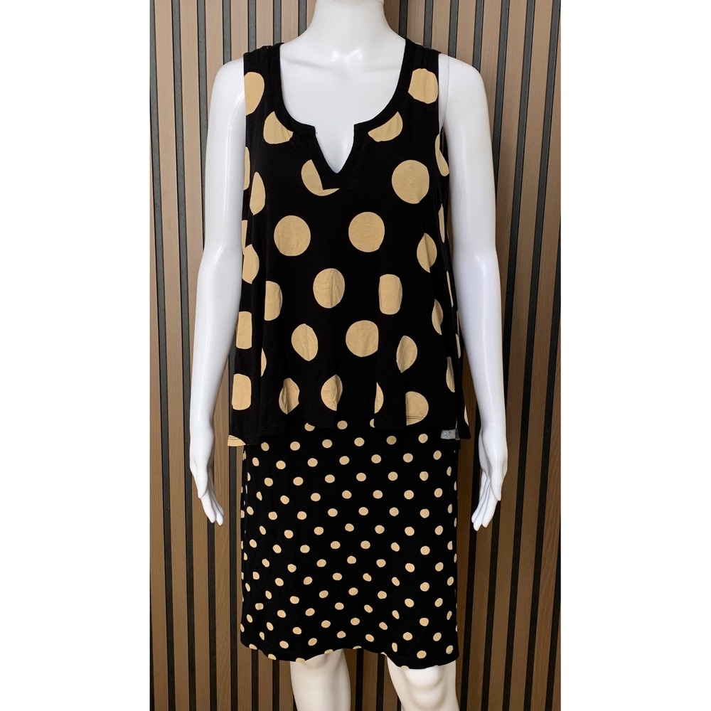 Maeve Anthropologie Polka Dot Layered Dress Black Tan Sleeveless Medium